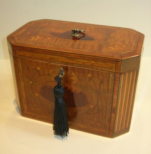 Rare & Exquisite Floral & Foliate Inlaid Georgian Harewood Tea Caddy / Jewellery Box C.1800