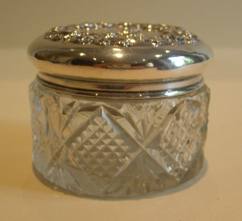 fig 1. Antique English Sterling Silver Topped Jar or Pot - Scottish Stag Scene