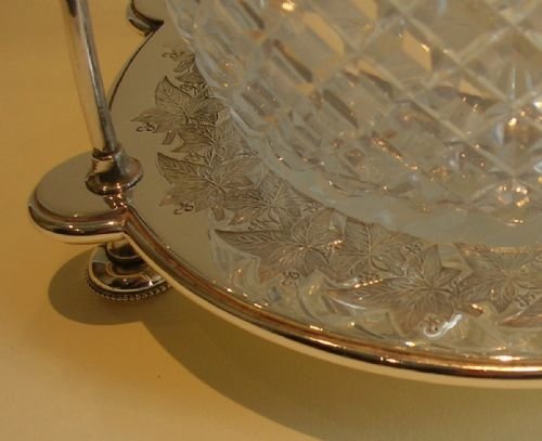 fig 2. Handsome English Victorian Cut Crystal & Silverplate Biscuit Box / Barrel