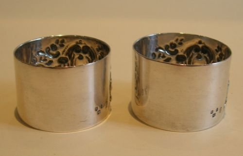 fig 1. Heavy Pair Antique English Sterling Silver Napkin Rings - Victorian