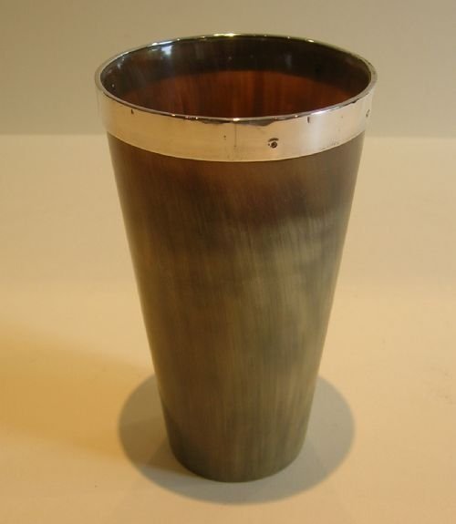 fig 1. Antique English Horn Beaker or Cup - Sterling Silver Mounted - 1888