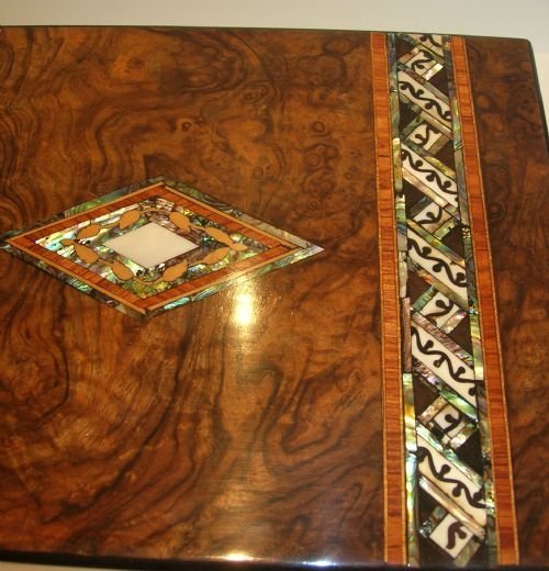 fig 1. Magnificent Large Burr Walnut Jewellery Box - Ivory & Abalone Shell Inlay