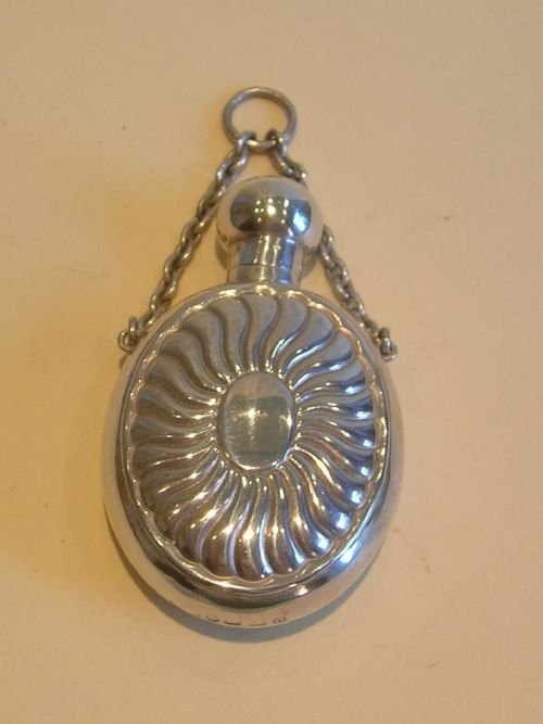 Elegant Antique English Sterling Silver Chatellaine Perfume or Scent Bottle