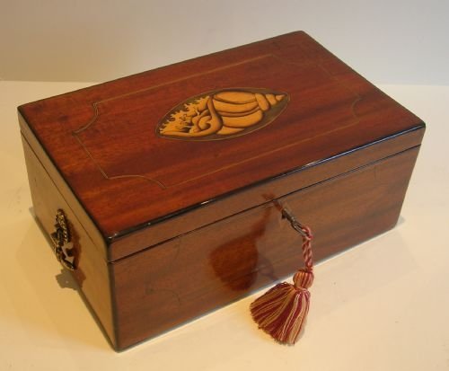 English Georgian Mahogany Jewelry Box - Conch Shell Inlay C.1795