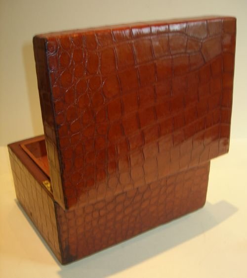 Large Antique English Crocodile / Alligator Skin Clad Jewelry Box C1880