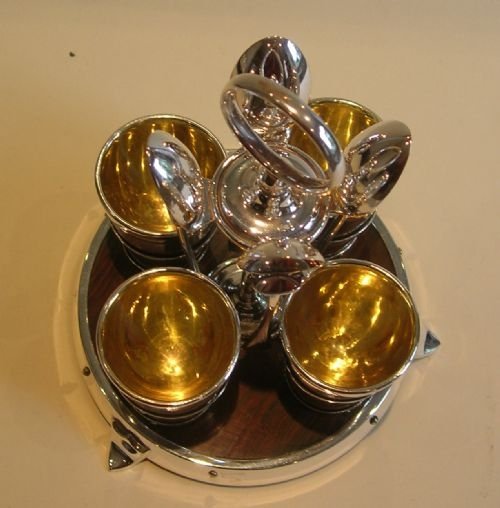 fig 1. Unusual Antique English Oak & Silver Plated Egg Cruet by John Grinsell & Sons