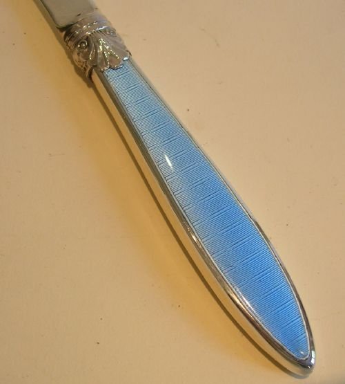 fig 1. English Sterling Silver & Blue Guilloche Enamel Letter Opener - 1935