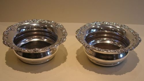 Grand Pair Large Silver Plated Wine or Champagne Coasters C.1920