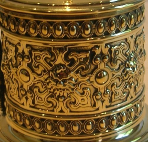 fig 2. Large Antique English Brass String Box / Dispenser with Scissors c.1870