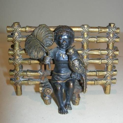 English or French Blackamoor Bronze of Boy with Parrot C.1880