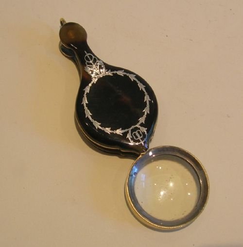 Large Tortoiseshell Eye / Magnifying Glass - Silver Pique Inlay
