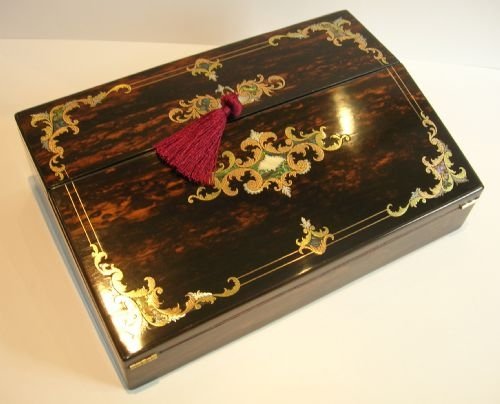 Rare & Exquisite Coromandel Lap Desk with Secret Drawers - Intricate Inlay C.1850