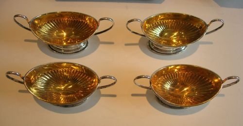 fig 1. Set Four Boxed English Sterling Silver Salts & Spoons - Victorian