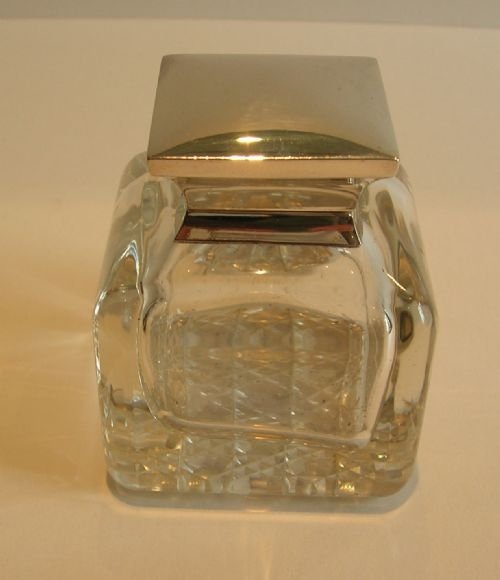 Antique English Inkwell - Sterling Silver Top - Birmingham 1900