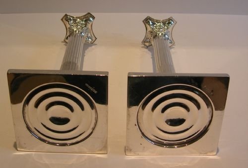 fig 1. Pair Antique English Silver Plate Corinthian Column Candlesticks by William Hutton & Sons