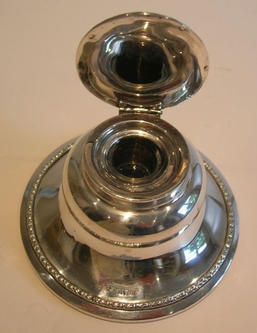 fig 1. Beautiful Antique English Sterling Silver and Tortoiseshell Inkwell - Edwardian
