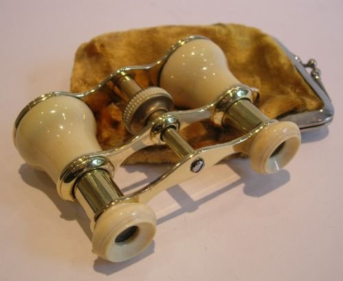 Petite Pair Antique English Ivory Opera Glasses with Original Case