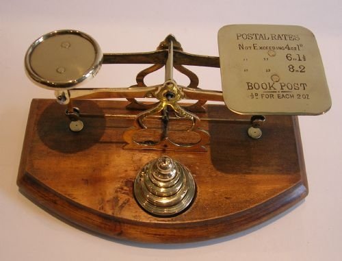 Antique English Wooden & Polished Brass Postal / Letter Scale C.1900