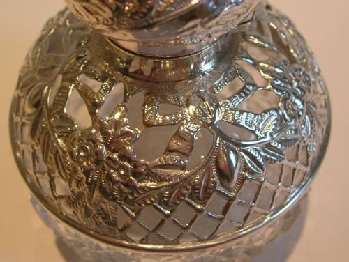 fig 1. Antique English Cut Crystal and Sterling Silver Perfume Bottle - Victorian