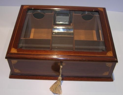Top Notch Antique English Inlaid Mahogany Humidor / Cigar Box C.1905