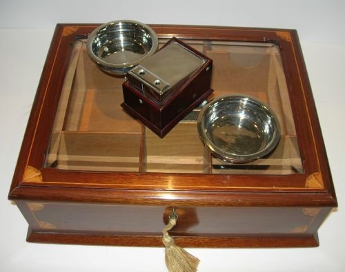 fig 2. Top Notch Antique English Inlaid Mahogany Humidor / Cigar box c.1905