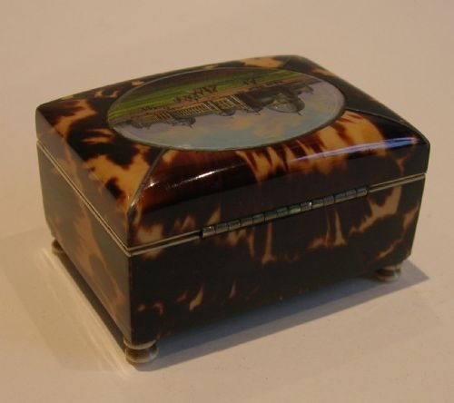 fig 1. Fabulous Antique Tortoiseshell Box - Reverse Painted - Great Exhibition 1851