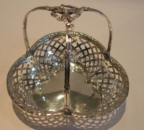 Antique English Sterling Silver Trefoil / Clover Shaped Dish - Ribbon & Bow