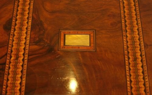 fig 1. Antique Walnut Jewelry or Table Box c.1850 - Unusual & Exquisite Inlay