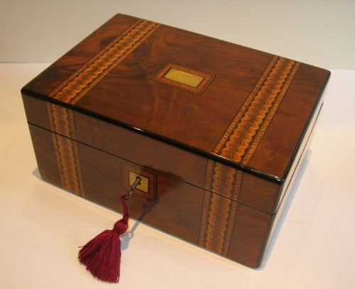Antique Walnut Jewelry or Table Box C.1850 - Unusual & Exquisite Inlay
