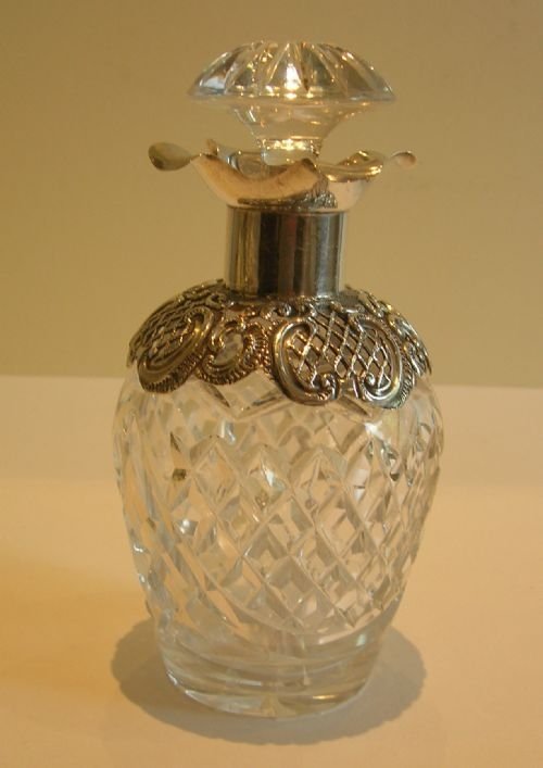 Stunning Antique English Cut Crystal & Sterling Silver Perfume Bottle / Decanter - 1896