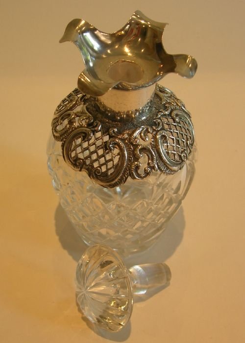 fig 1. Stunning Antique English Cut Crystal & Sterling Silver Perfume Bottle / Decanter - 1896