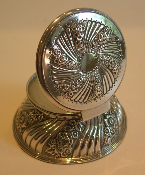Pretty Floral Antique Sterling Silver Inkwell - 1891