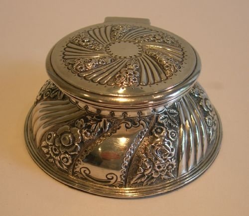 fig 1. Pretty Floral Antique Sterling Silver Inkwell - 1891