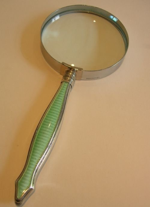 Sterling Silver and Green Guilloche Enamel Magnifying Glass
