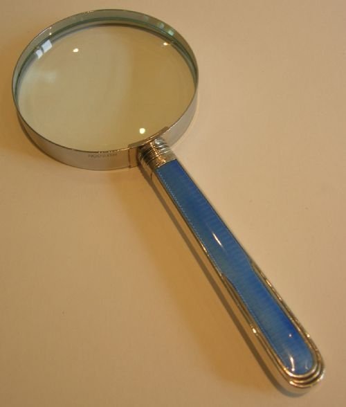 fig 1. English Sterling Silver and Guilloche Enamel Handled Magnifying Glass