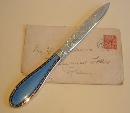 English Sterling Silver and Enamel Letter Opener - Sheffield 1898