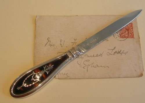 Antique Sterling Silver and Tortoise Shell Letter Opener - Pique Inlay