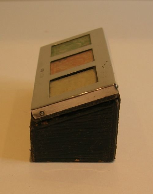 fig 1. Antique English Leather & Sterling Silver Postage Stamp Box - 1904
