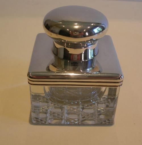 Large Crystal and Sterling Silver Inkwell - Birmingham 1905