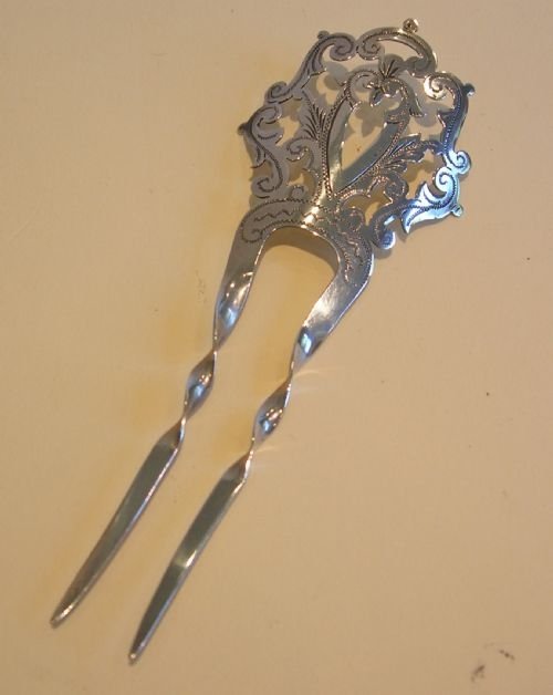fig 1. Antique English Sterling Silver Hair Comb / Decoration - 1906