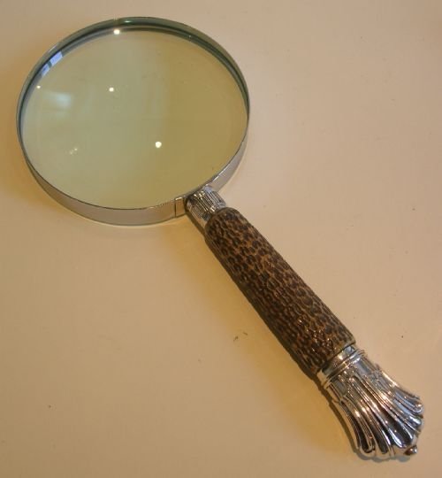 
Huge Antler Horn Handled Magnifying Glass - English Sterling Silver Fittings