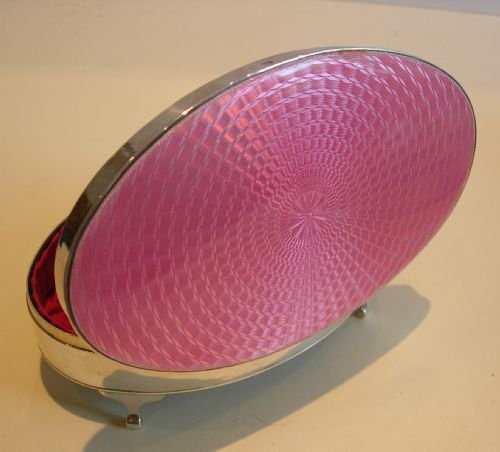 Exquisite English Sterling Silver & Pink Guilloche Enamel Jewelry Box