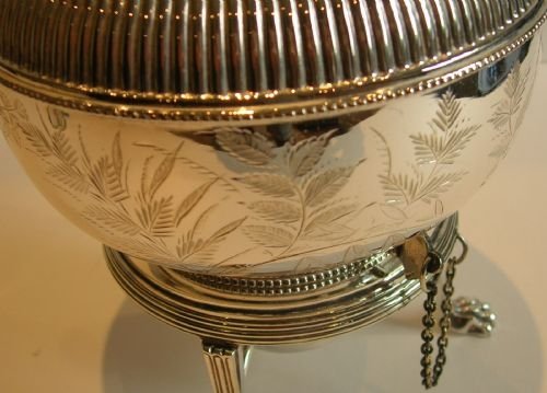 fig 1. Antique English Fern Decorated Silver Plated Spirit Kettle c.1880