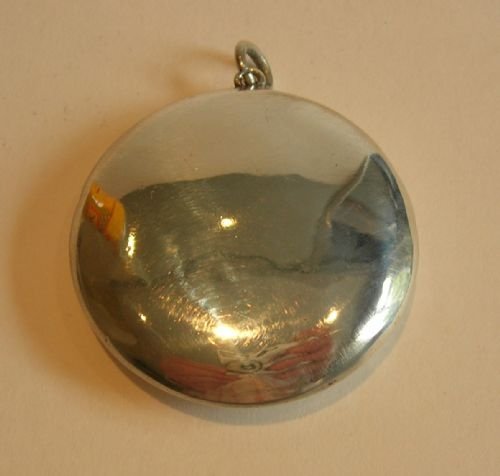 fig 1. English Sterling Silver Compact / Pill Box With Mirror - Engraved With Basket of Flowers