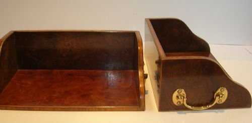 fig 1. Pair English Edwardian Book Carriers c.1900; Walnut With Satinwood Cross-Banding