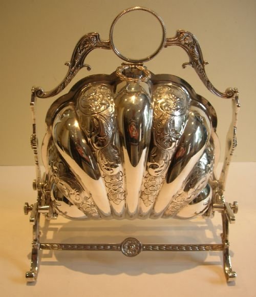 Magnificent Shell Shaped Folding Biscuit Box - Gilded Interior C.1880