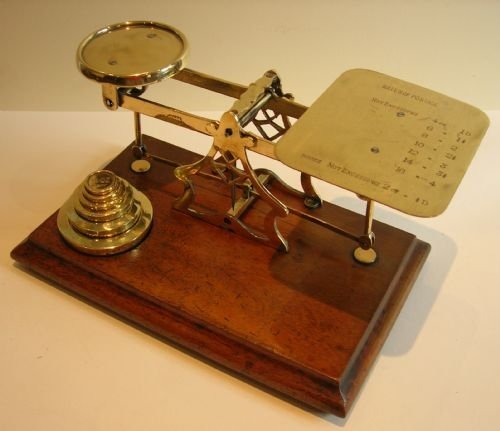 Large Antique Avery Mahogany & Brass Letter / Parcel Scale C.1900