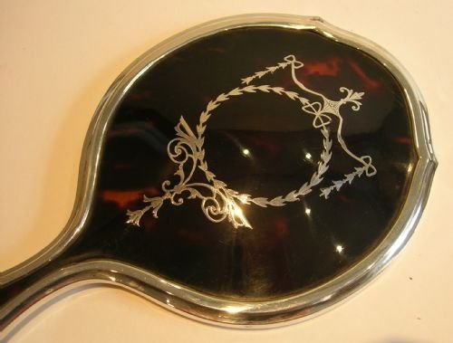 Stunning English Sterling Silver & Tortoise Shell Hand Mirror - 1912