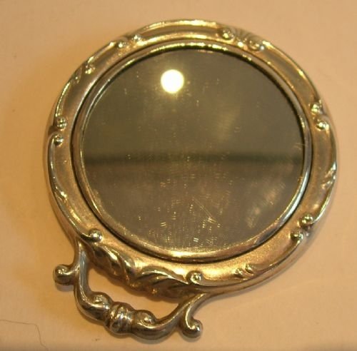 fig 1. Miniature English Sterling Silver Purse / Handbag Mirror - Hand Mirror Form