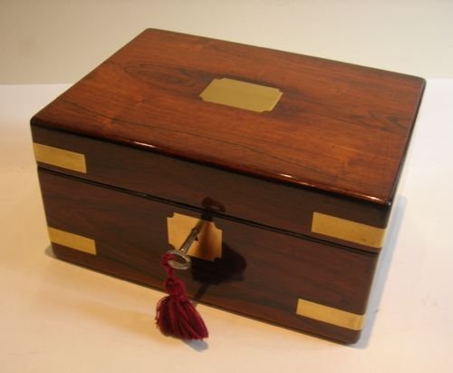 Antique English Brass Bound Rosewood Campaign / Military Style Box C.1850